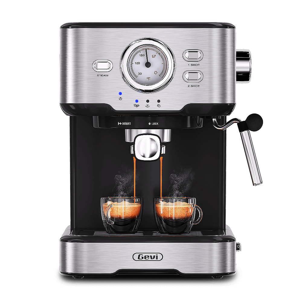 GEVI 2-in-1 Fully Automatic Espresso Machine with Milk Frother Wand and Dual Temperature Control 15 Bar