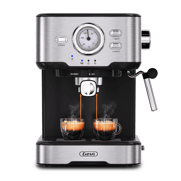 GEVI 2-in-1 Fully Automatic Espresso Machine with Milk Frother Wand and Dual Temperature Control 15 Bar