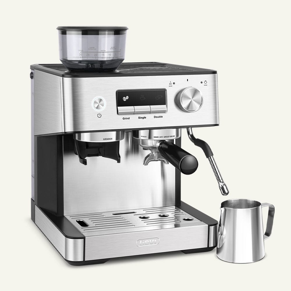 GEVI 20 Bar Espresso Maker with  Built-in Bean Grinder & Milk Frother ECMI0 