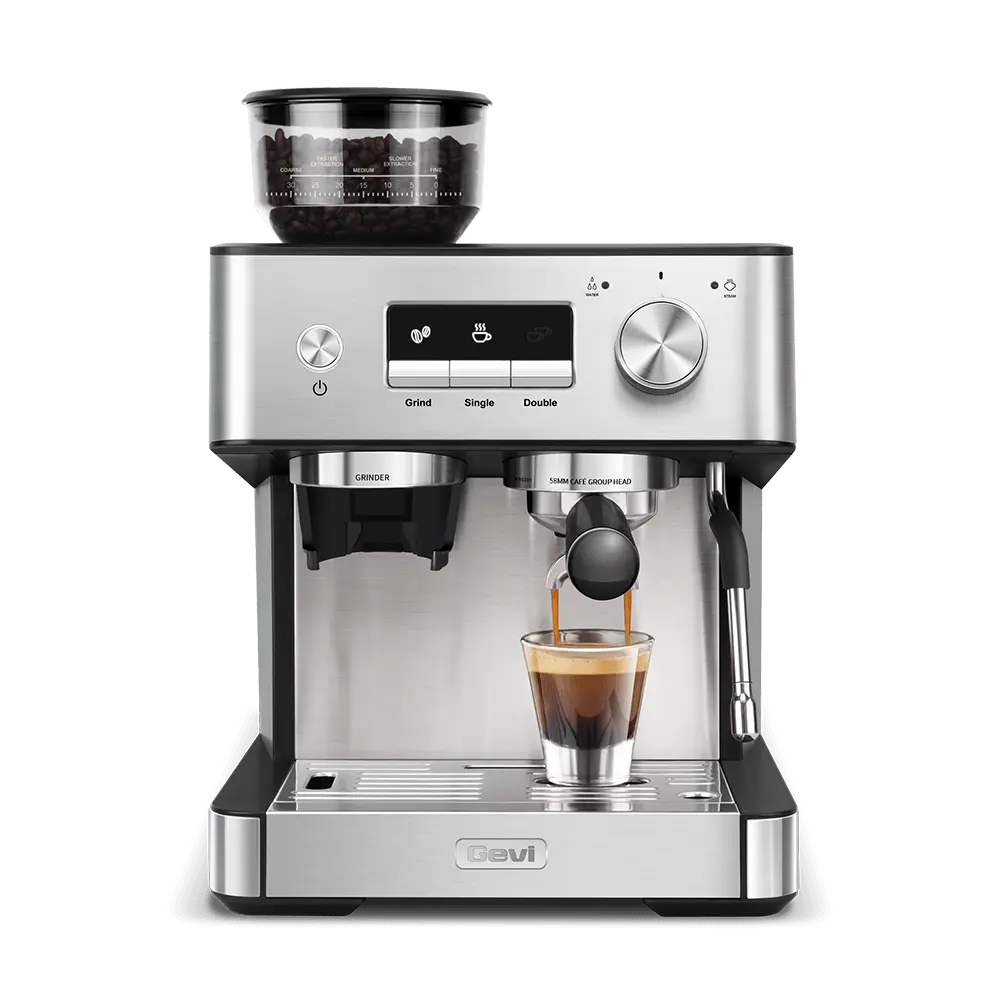 GEVI 20 Bar Espresso Maker with Built-in Bean Grinder & Milk Frother ECMI0