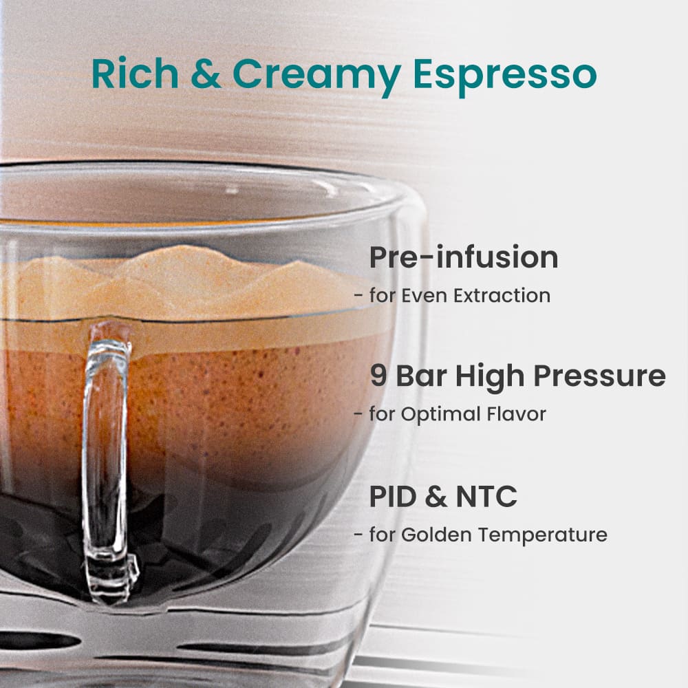 GEVI | Compact Espresso Machine with Milk Frother for Cappuccino and Latte 20 Bar