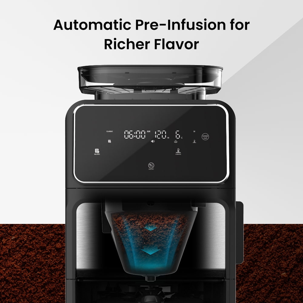 GEVI | 10-Cup Drip Coffee Maker Machine with Grinder and LED