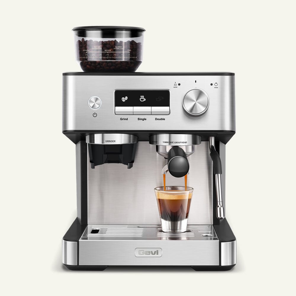 GEVI 15 Bar Espresso Maker with Built-in Bean Grinder Milk