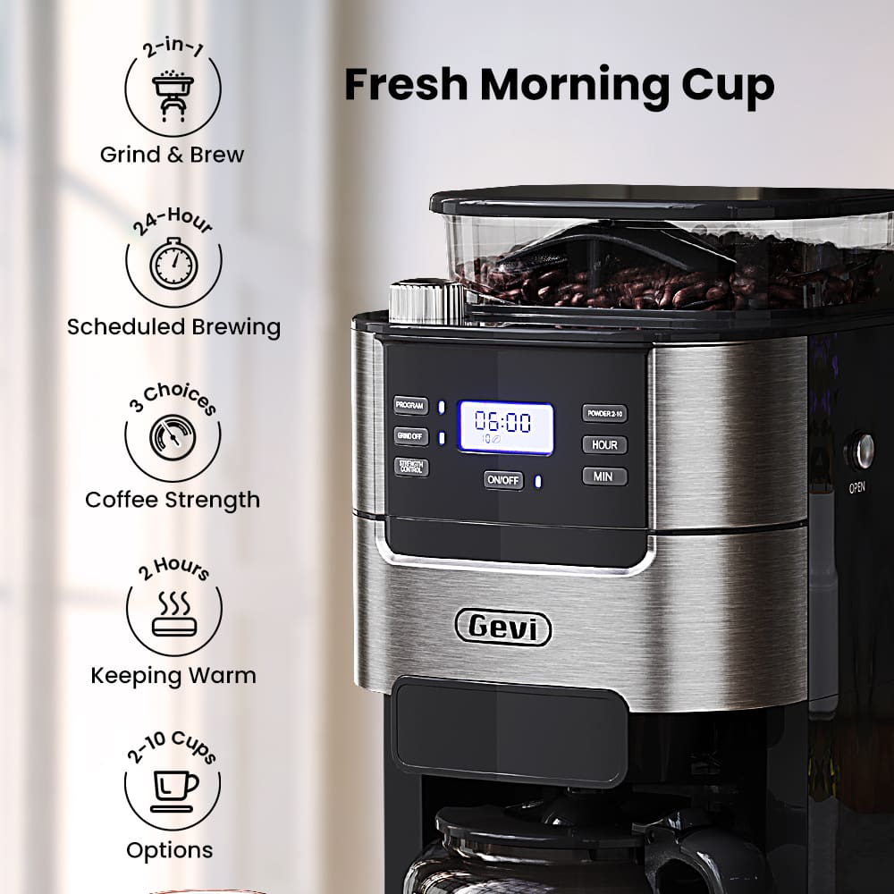 GEVI 10Cup Coffee Maker Machine with Builtin Grinder